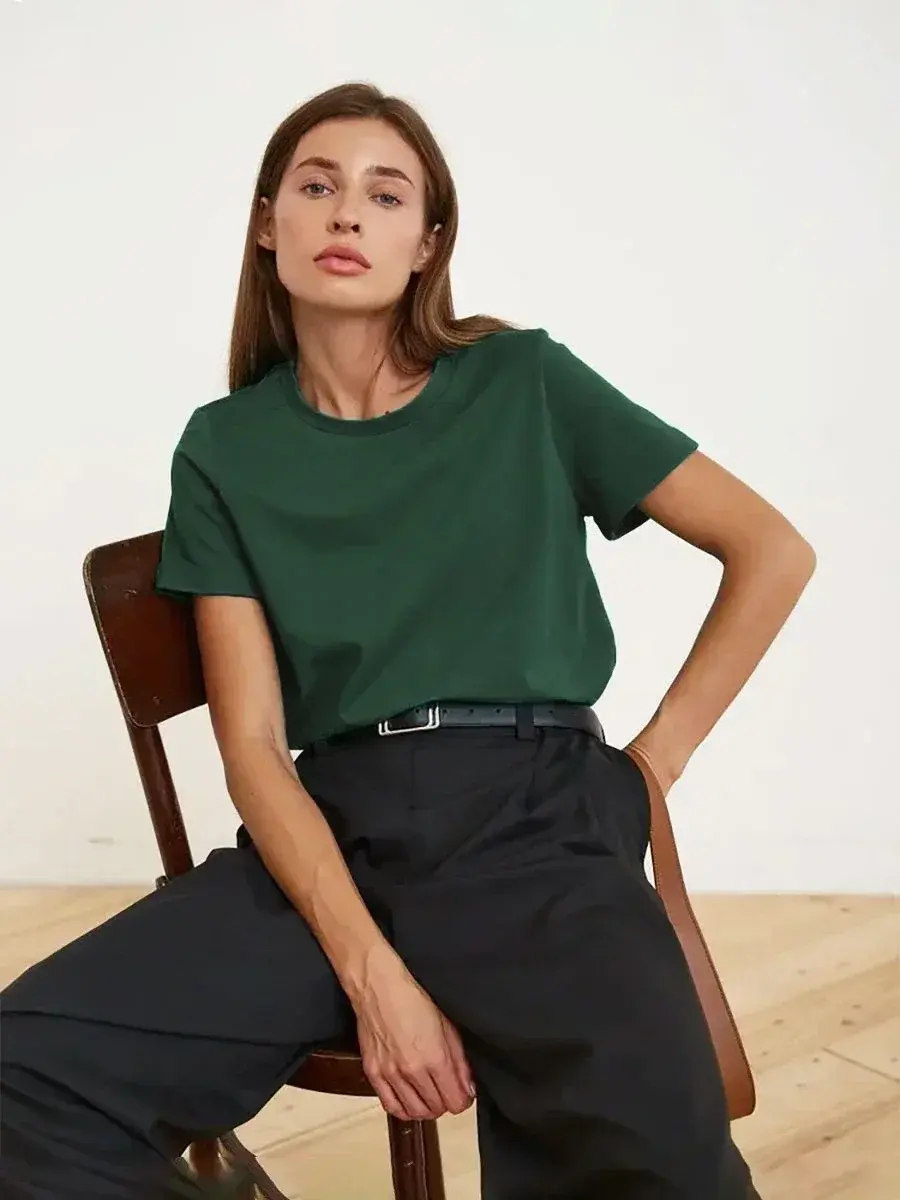 Thumbnail: Bornladies Summer 100% Cotton Women's T-Shirt Bottoming Basic Fashionable Solid