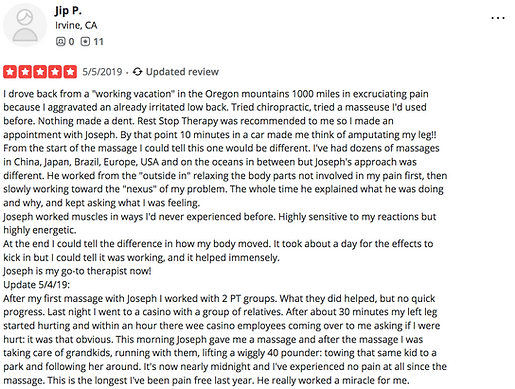 Yelp review, pain,massage