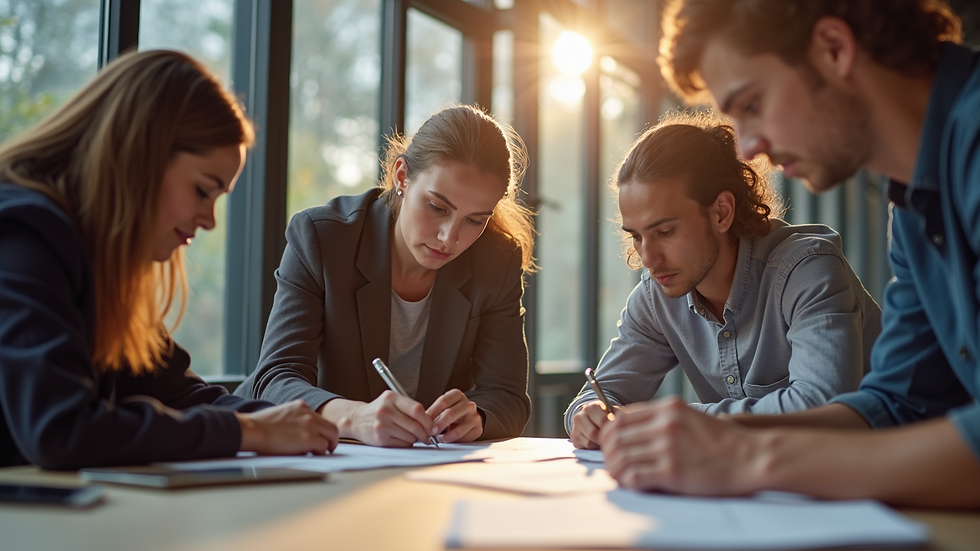 Eye-level view of a diverse group of employees engaging in a team-building activity