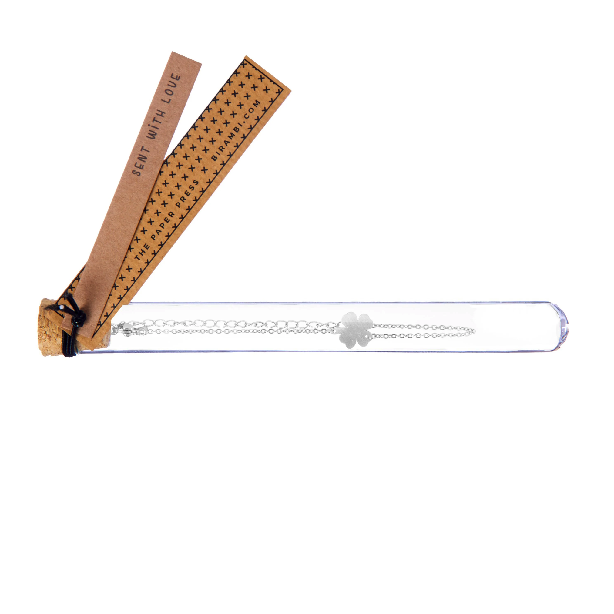 glazen buisje met armbandje - klavertje vier