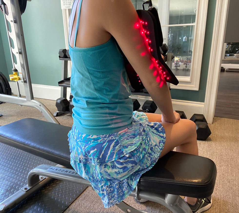 photobiomodulation therapy used on arms after gym workout