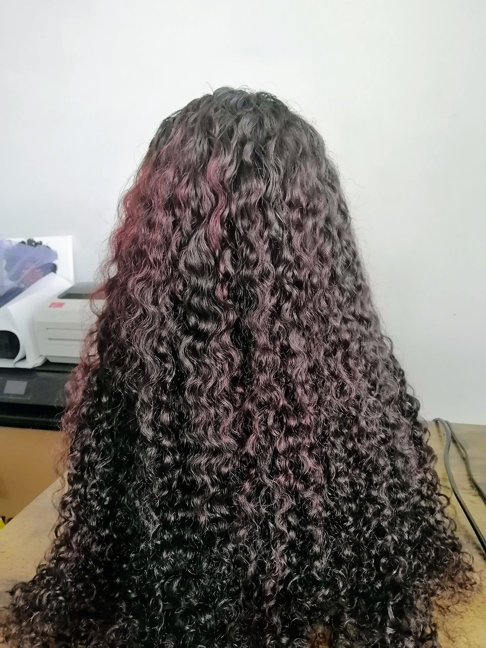 Burgundy Highlighted Curly Wig