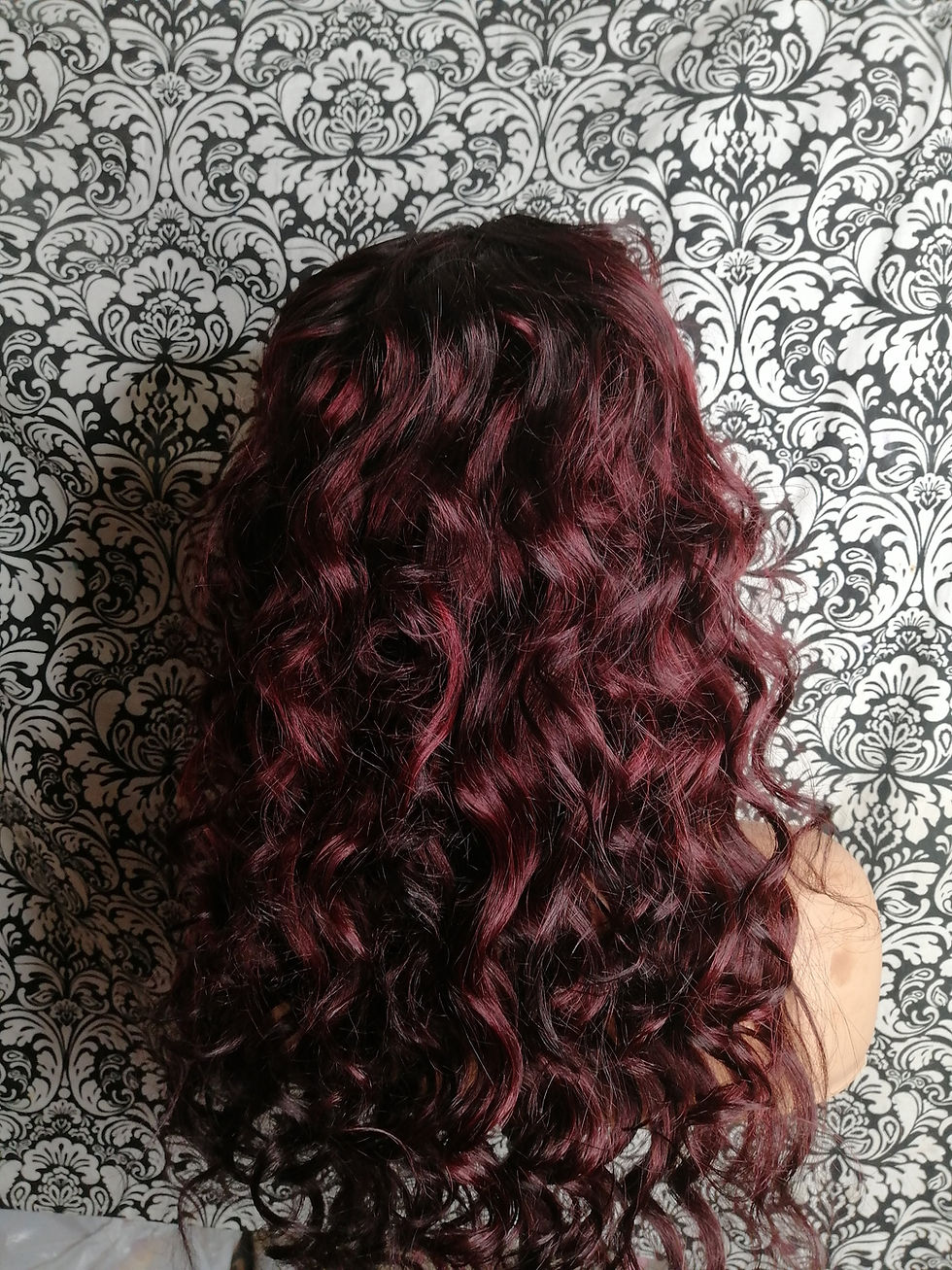 Thumbnail: 13x4 HD Frontal Braided half up Loose Wave Burgundy Wig