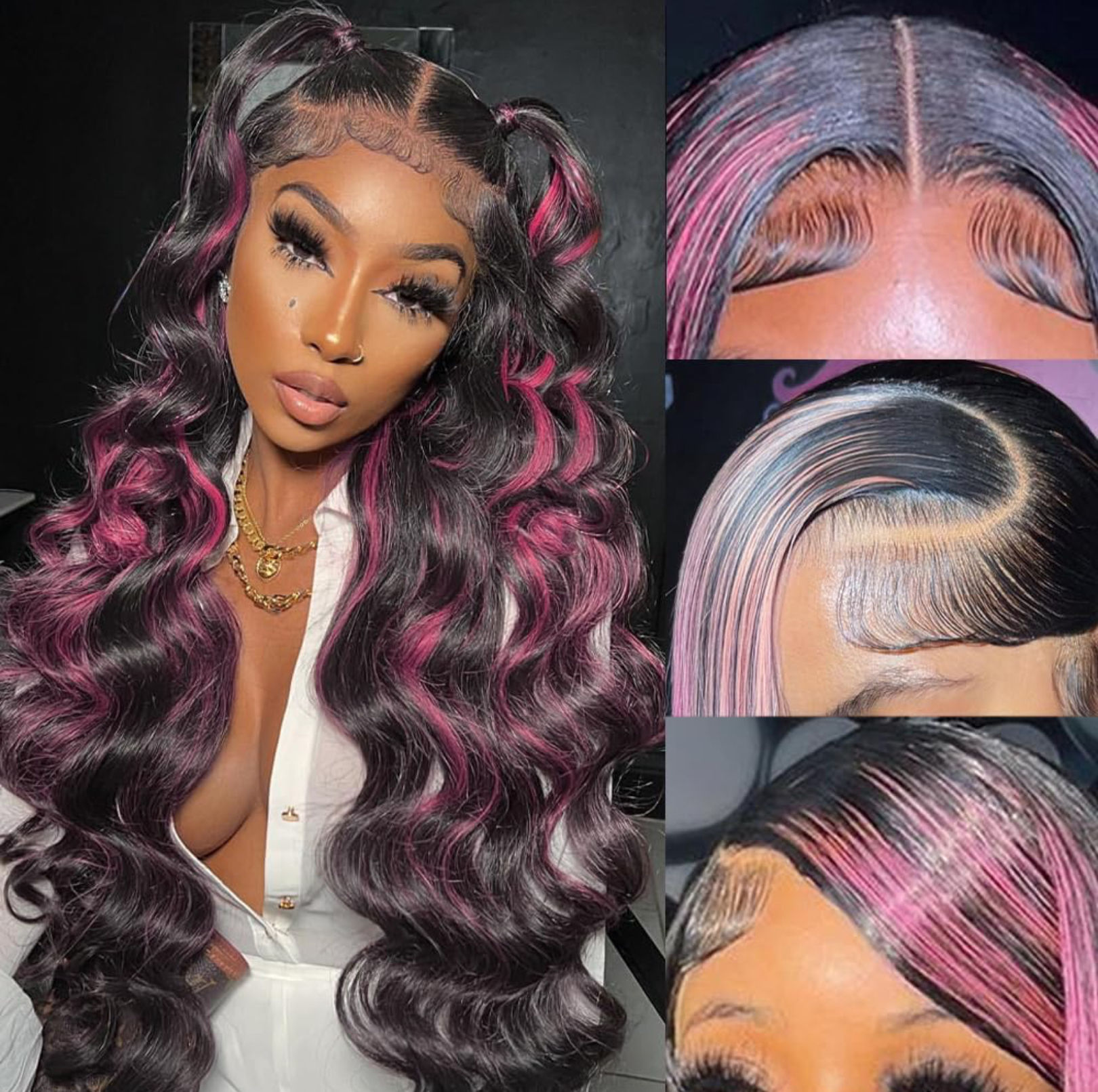 Pre-cut Pink Highlights BodyWave Wig