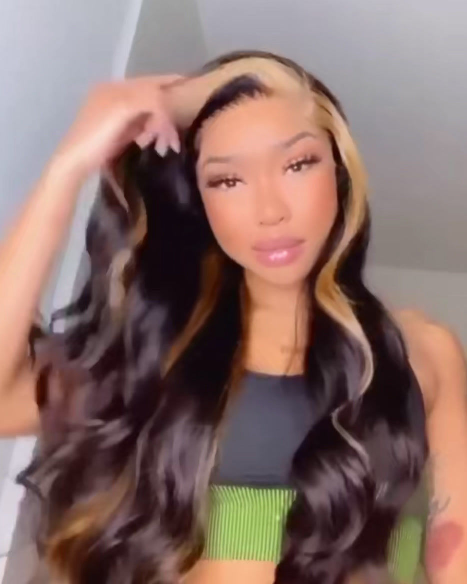 Face framing Highlight Body wave Glue less wig