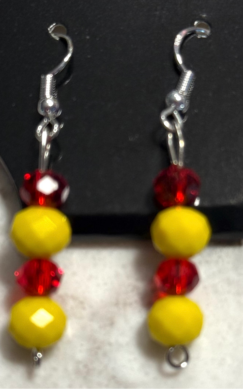Thumbnail: Red and yellow beaded necklace with Murano style multi colored heart pendant