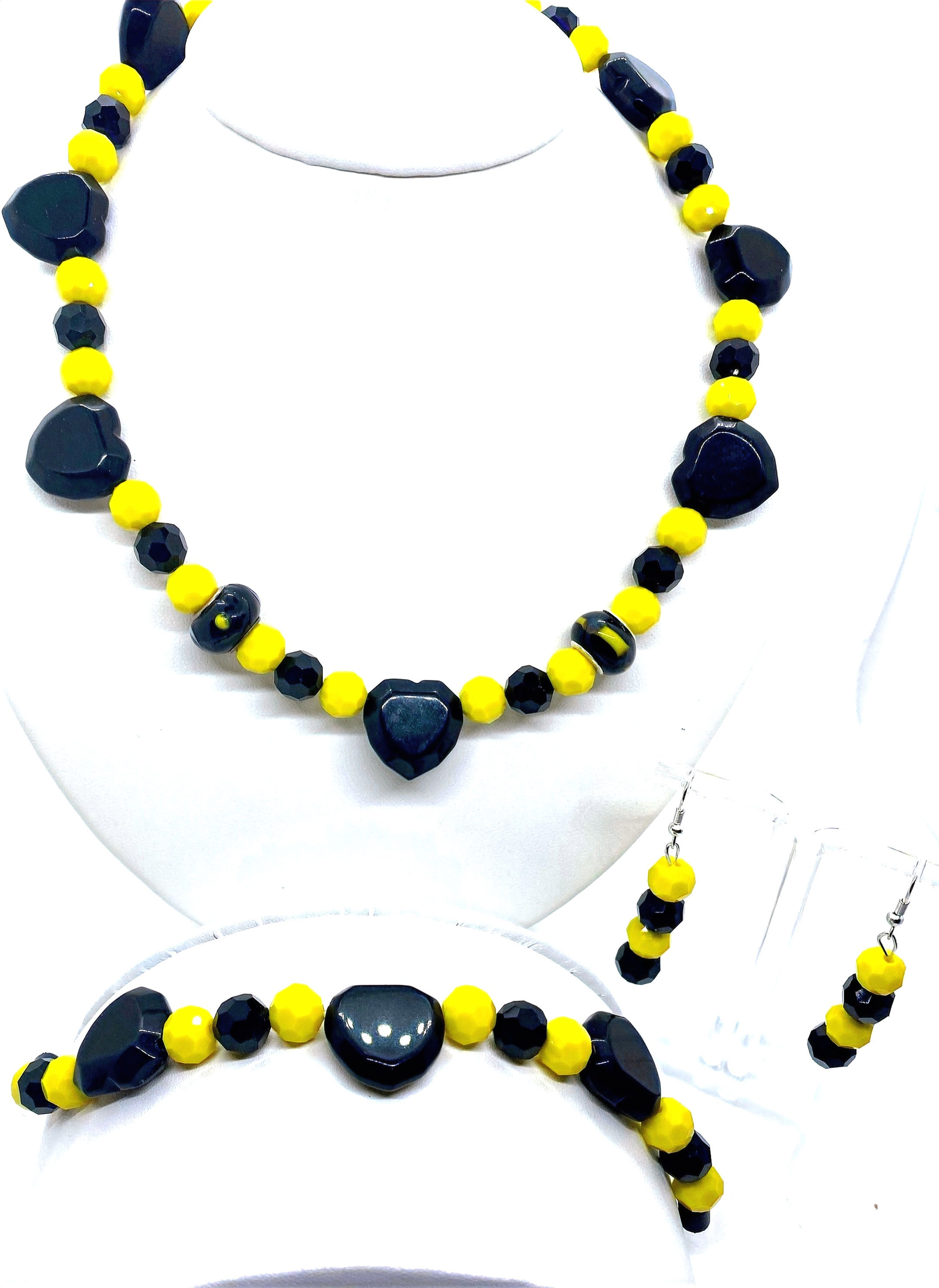 Yellow & Black Necklace, Earrings & Bracelet Set
