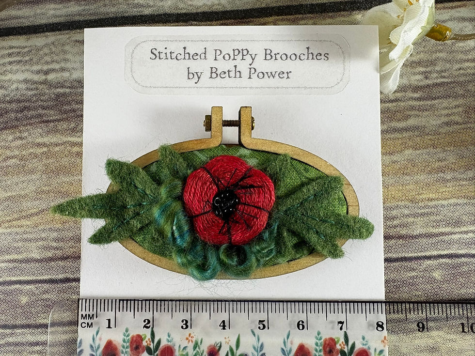 Thumbnail: Hand Embroidered Poppy Brooch Large Oval