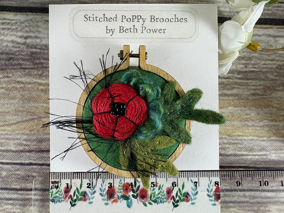 Thumbnail: Hand Embroidered Poppy Brooch Large Circle