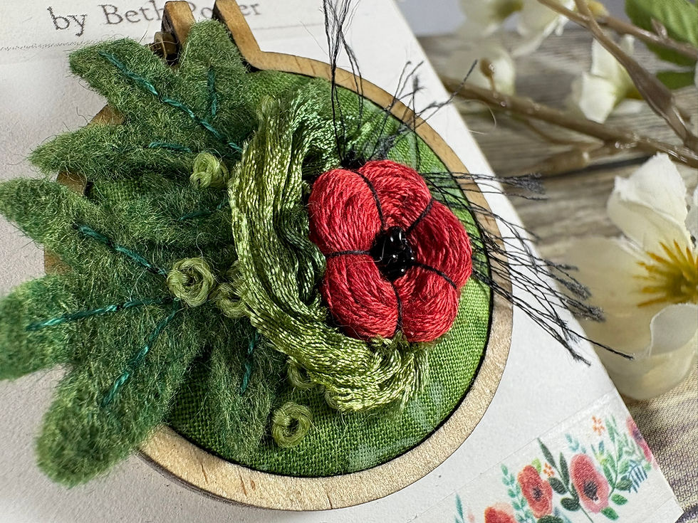 Thumbnail: Hand Embroidered Poppy Brooch Large Circle