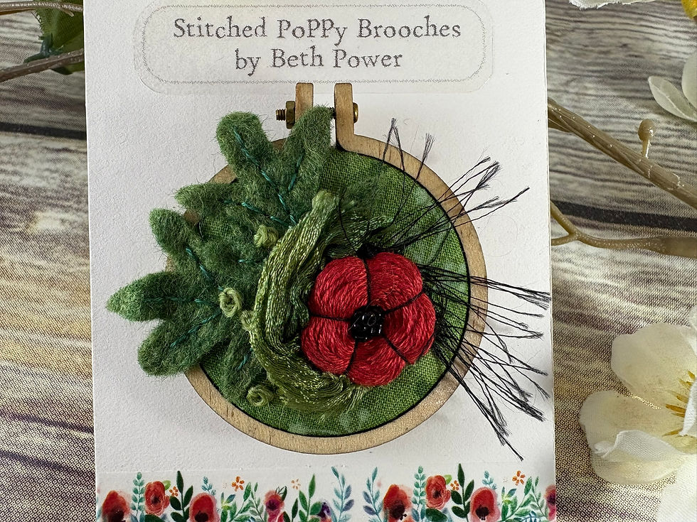 Thumbnail: Hand Embroidered Poppy Brooch Large Circle