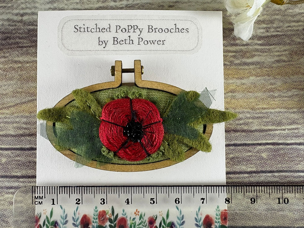 Thumbnail: Hand Embroidered Poppy Brooch Large Oval