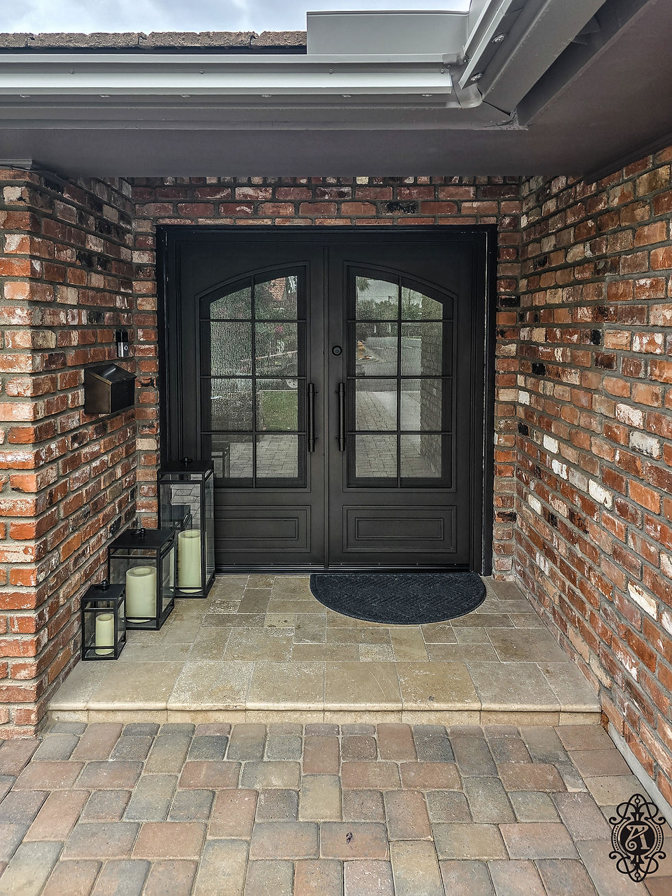 A modern design iron entry door.