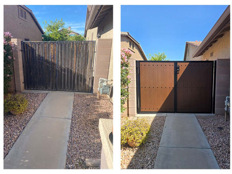Modern iron privacy gate installed on Phoenix home.