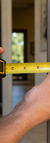 Iron entry door measurement process for custom home entrance.