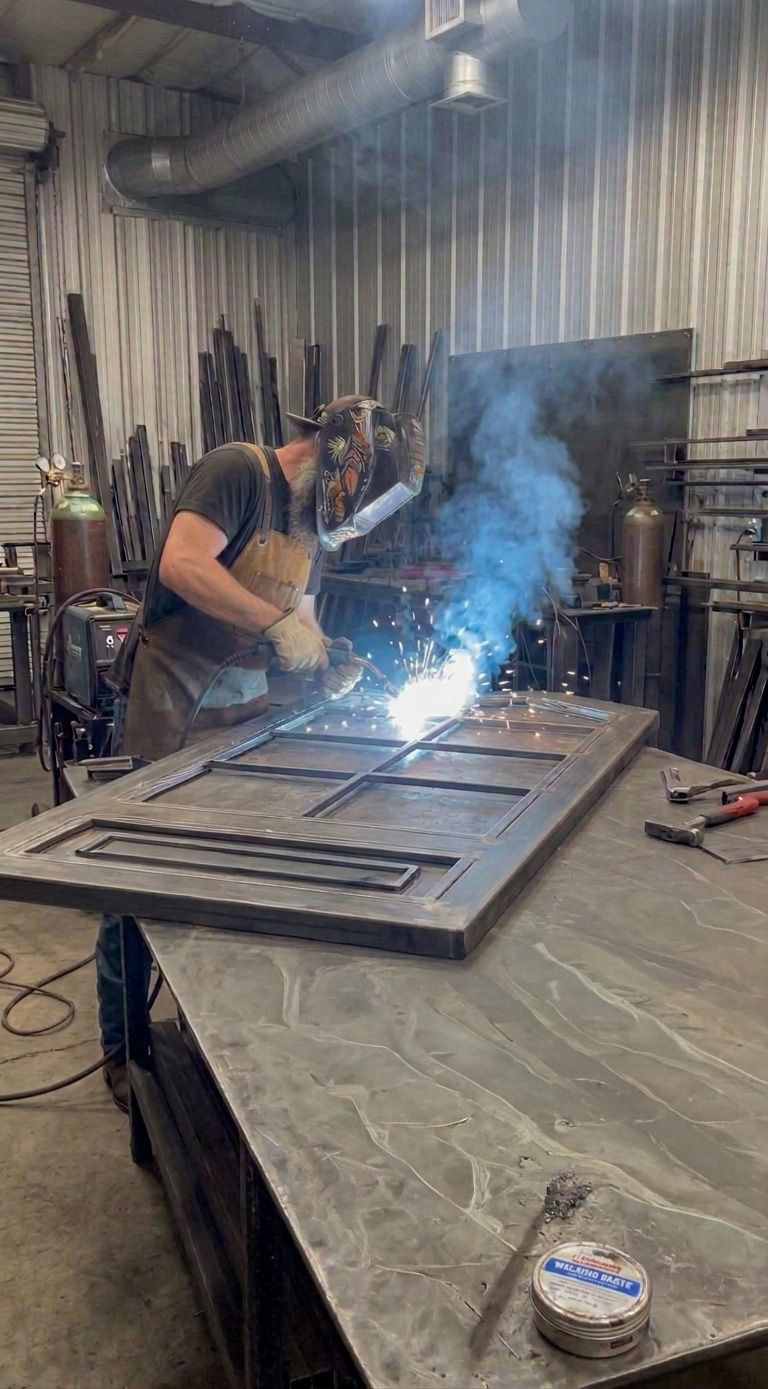 Allied Iron craftsmen fabricating a custom iron courtyard enclosure in Tempe