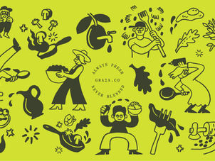 Graza olive oil green squeeze bottle brand illustration