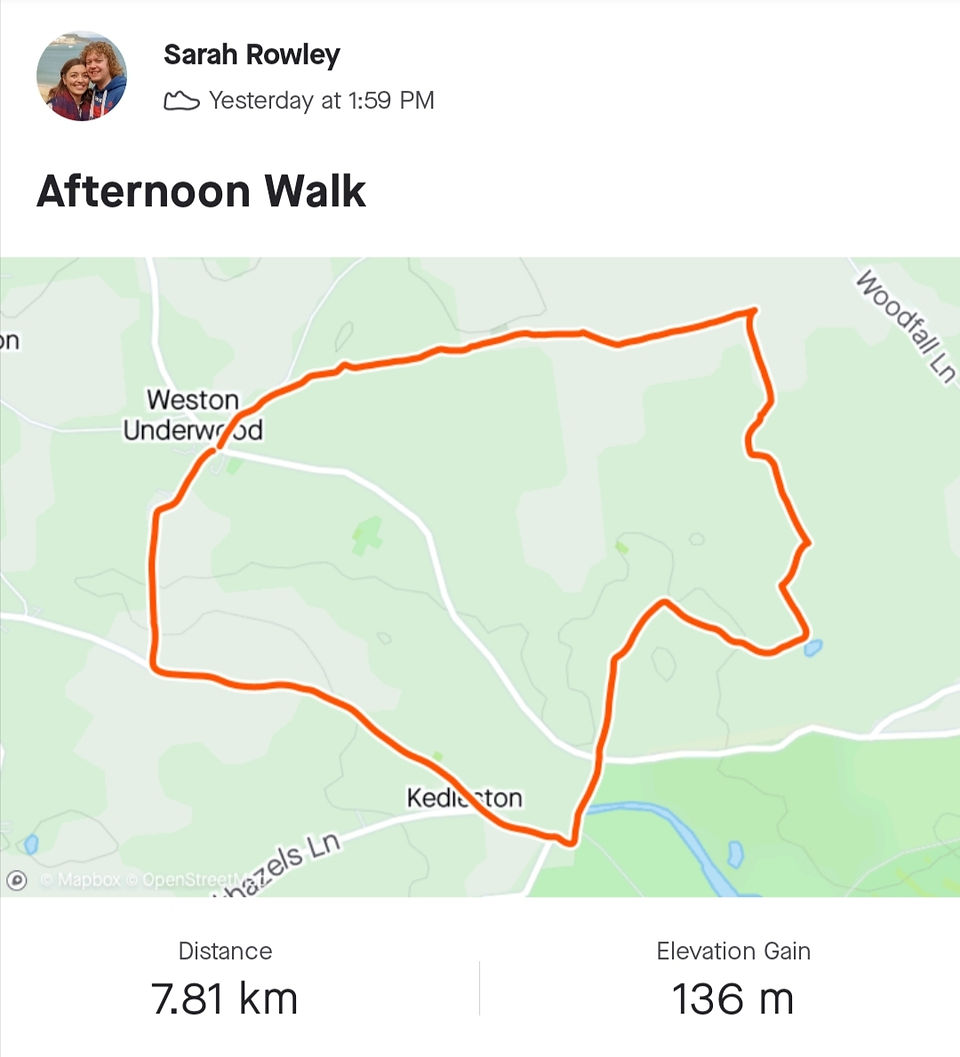 Strave route for a walk from weston underwood out to Kedleston hall