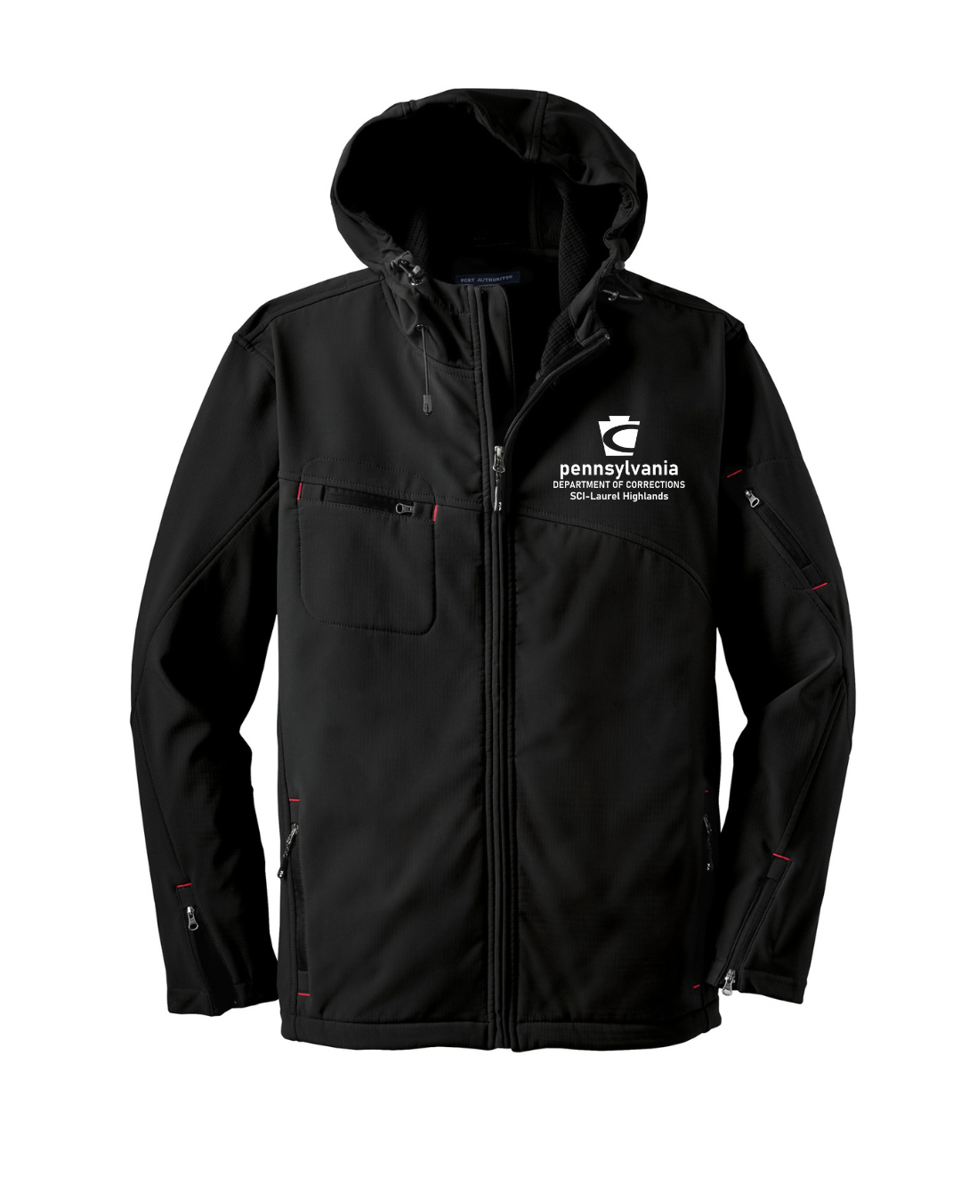 "Design 2" Embroidered Textured Hooded Soft Shell Jacket (SCI Sale 26')