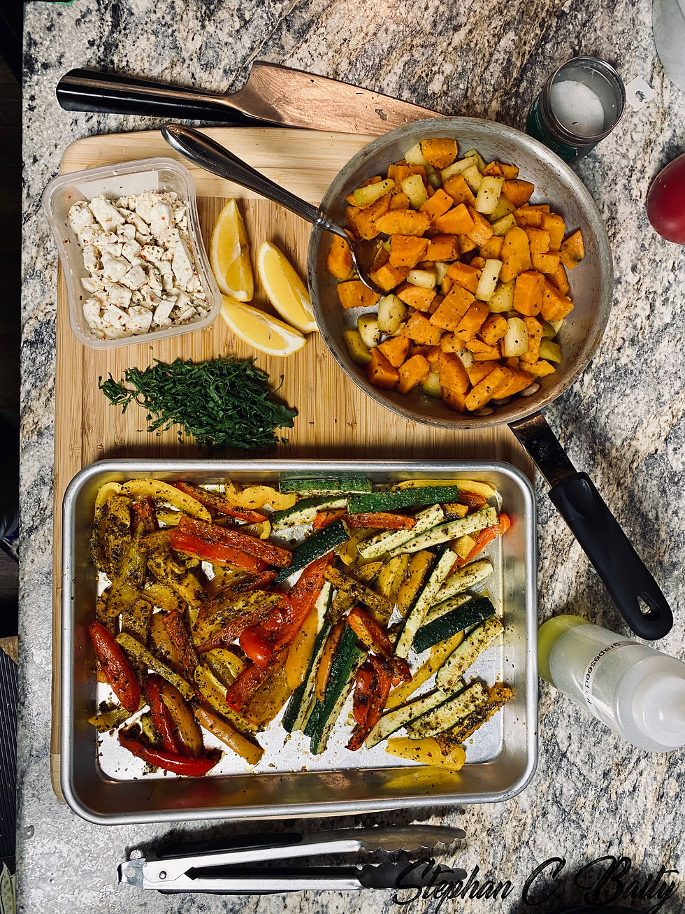 photo of vegetables in baking sheet and pan