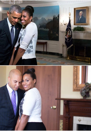 Obama and Michelle vs. couple photo comparison: woman holding mans arm