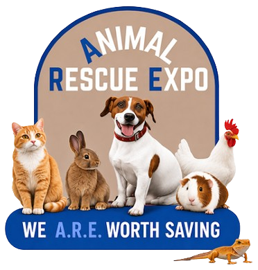 Animal Rescue Expo Rockford pet expo logo with rescued animals.