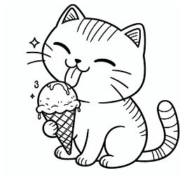 דף צביעה חתול עם גלידה להדפסה חינם לילדים