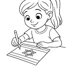 ילדה מציירת את דגל ישראל