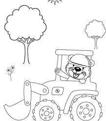 🚜 דף צביעה טרקטור שופל עם דובון להדפסה בחינם