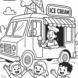 דף צביעה אוטו גלידה לילדים להדפסה חינם