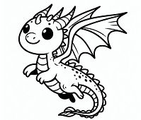 דף צביעה דרקון מעופף עם כנפיים פתוחות באוויר