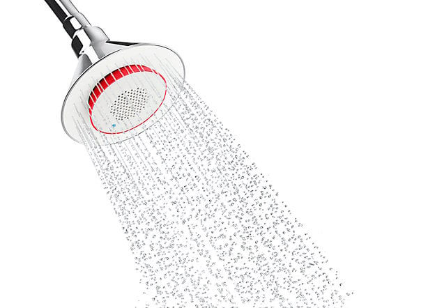 Kohler Moxie showerhead with built-in wireless speaker playing music