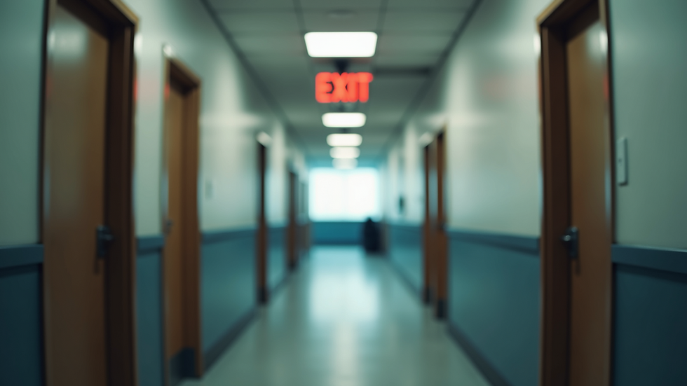 Eye-level view of an office emergency exit sign