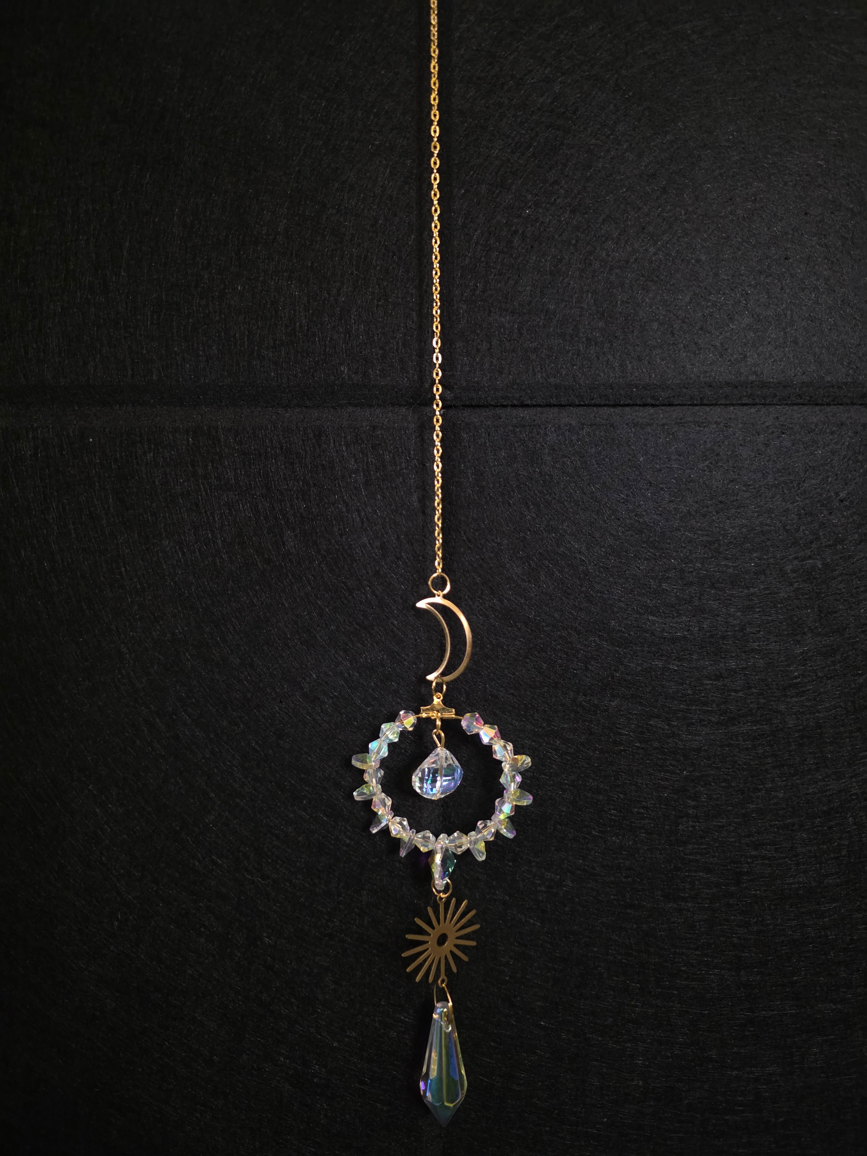 Suncatcher - Crescent Moon and Sun with Rainbow Crystal Drops