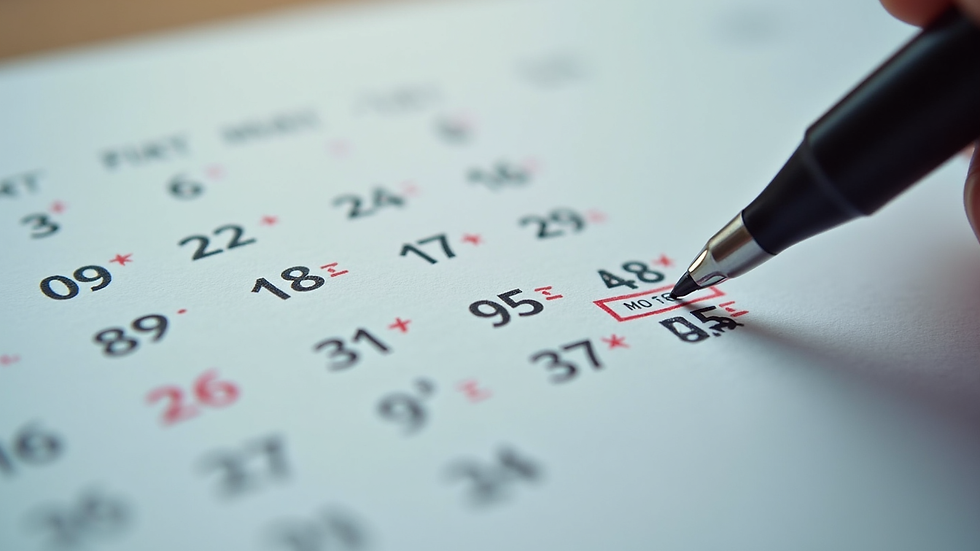Close-up of a calendar with marked milestones and notes