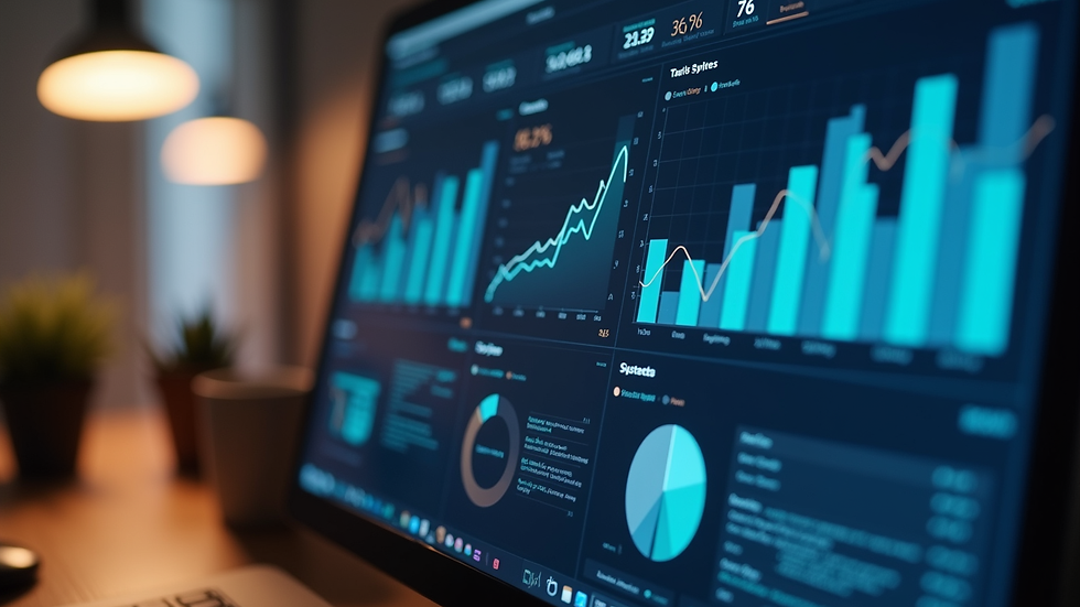 Close-up view of a computer screen showing website analytics with graphs and charts
