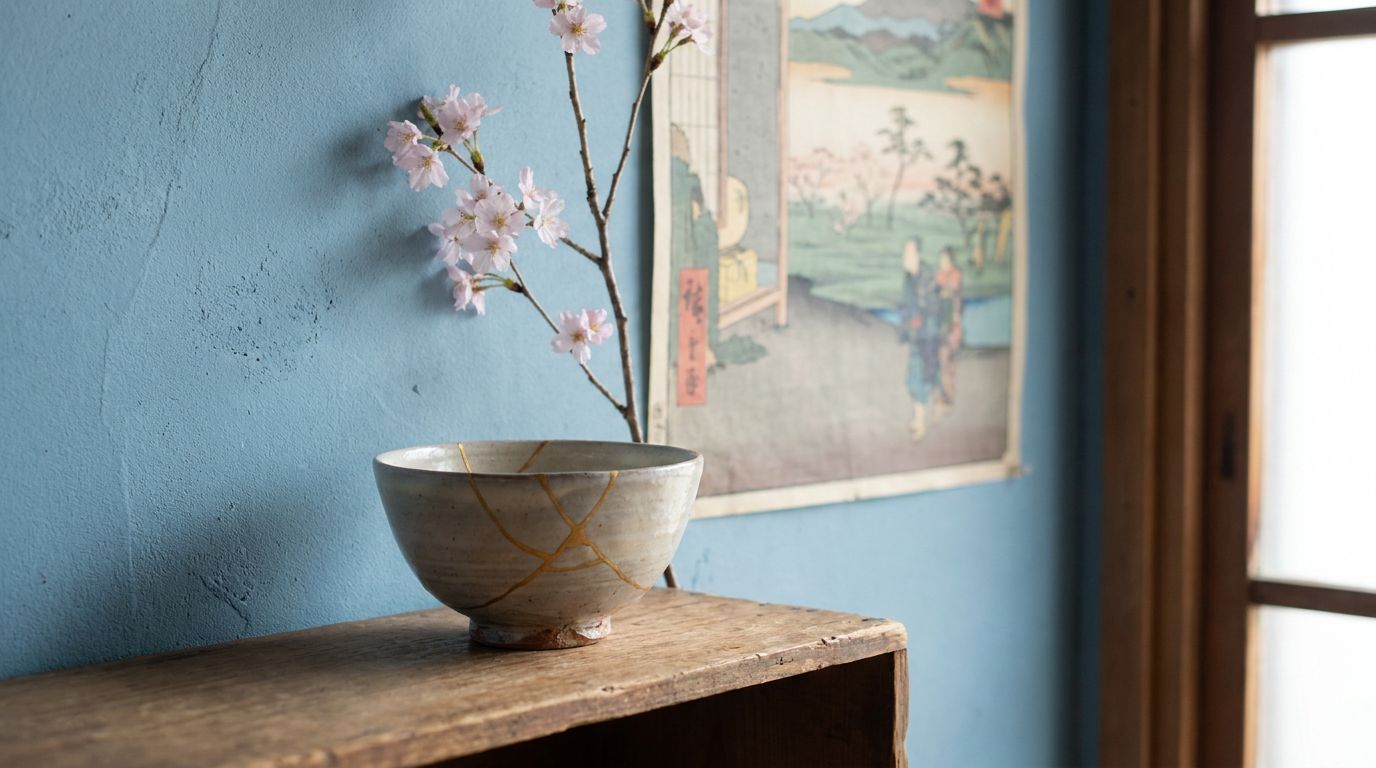 Kintsugi bowl with golden seams in Kin Studio
