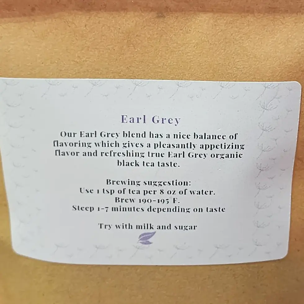 Thumbnail: Back label of Sweet Dandelion Earl Grey Tea