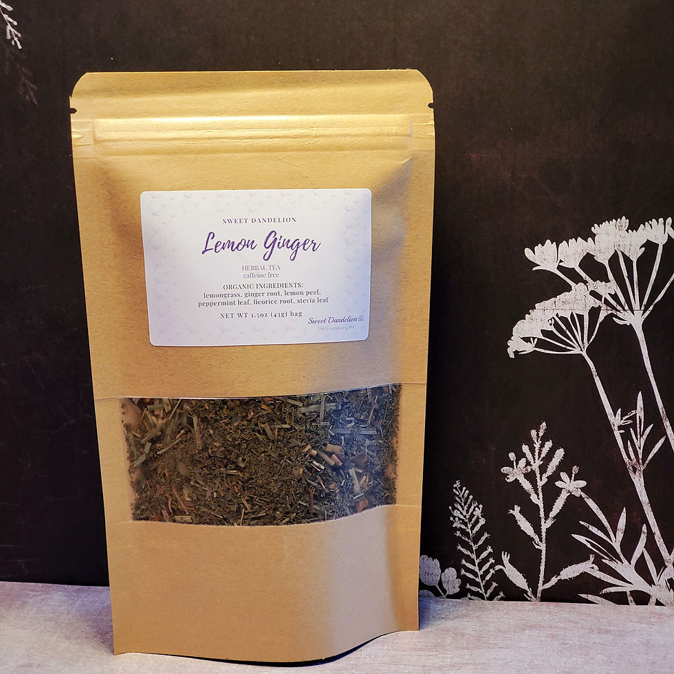 Sweet Dandelion Lemon Ginger Herbal Tea front view