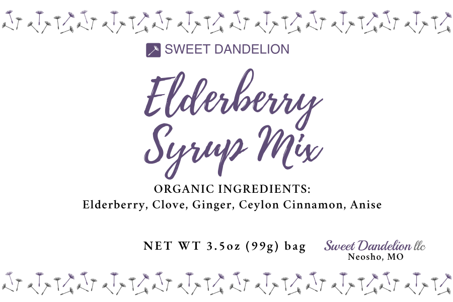 Sweet Dandelion Elderberry Syrup front label