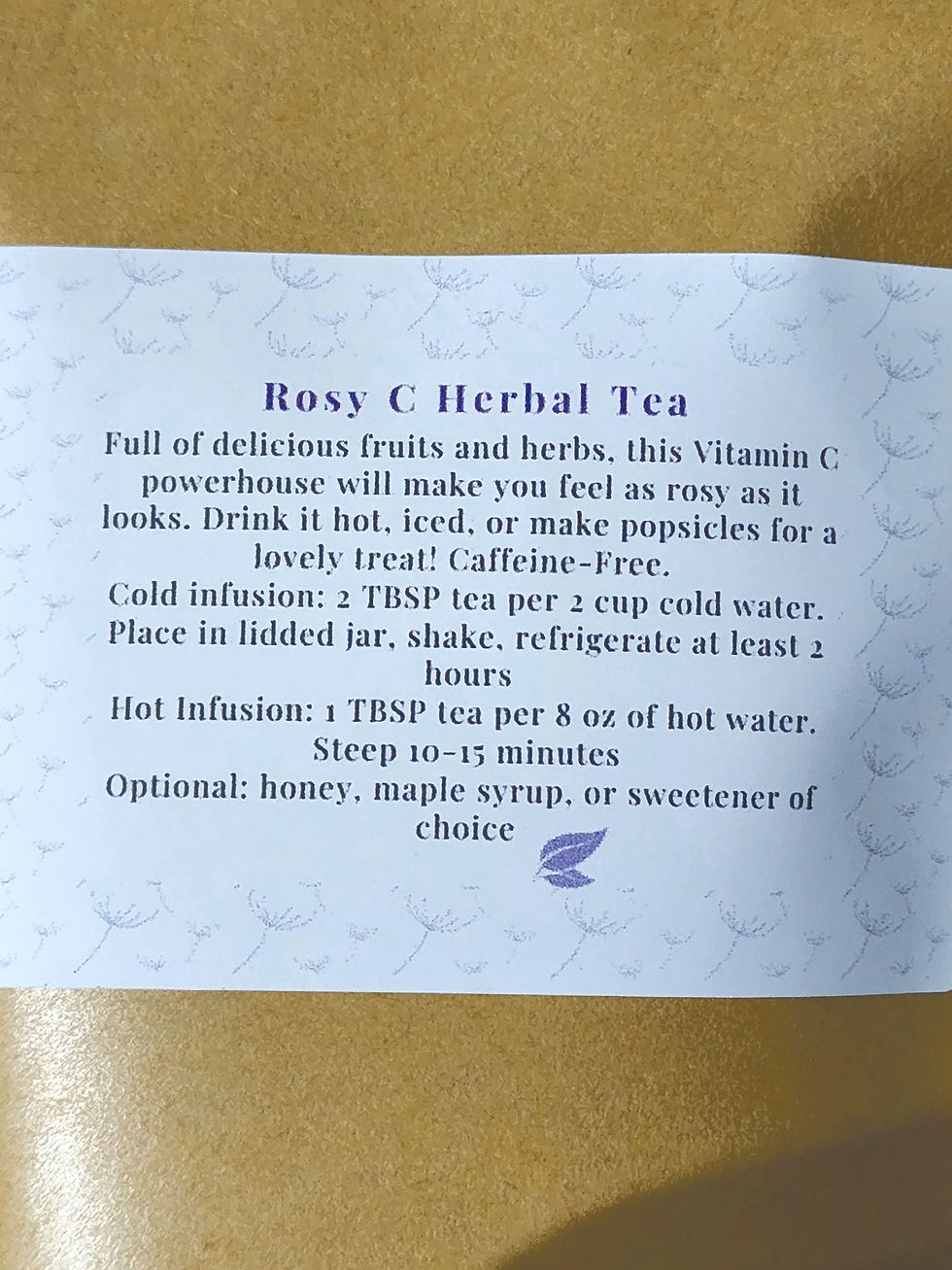 Thumbnail: Bag of Sweet Dandelion Rosy C Herbal Tea-back label