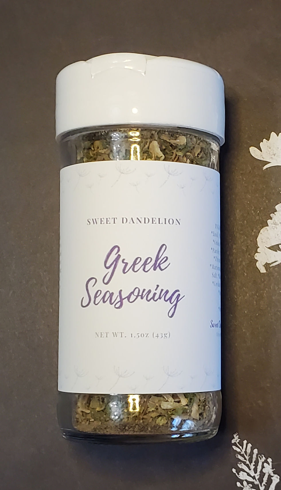 a jar of Sweet Dandelion Greek Seasoning