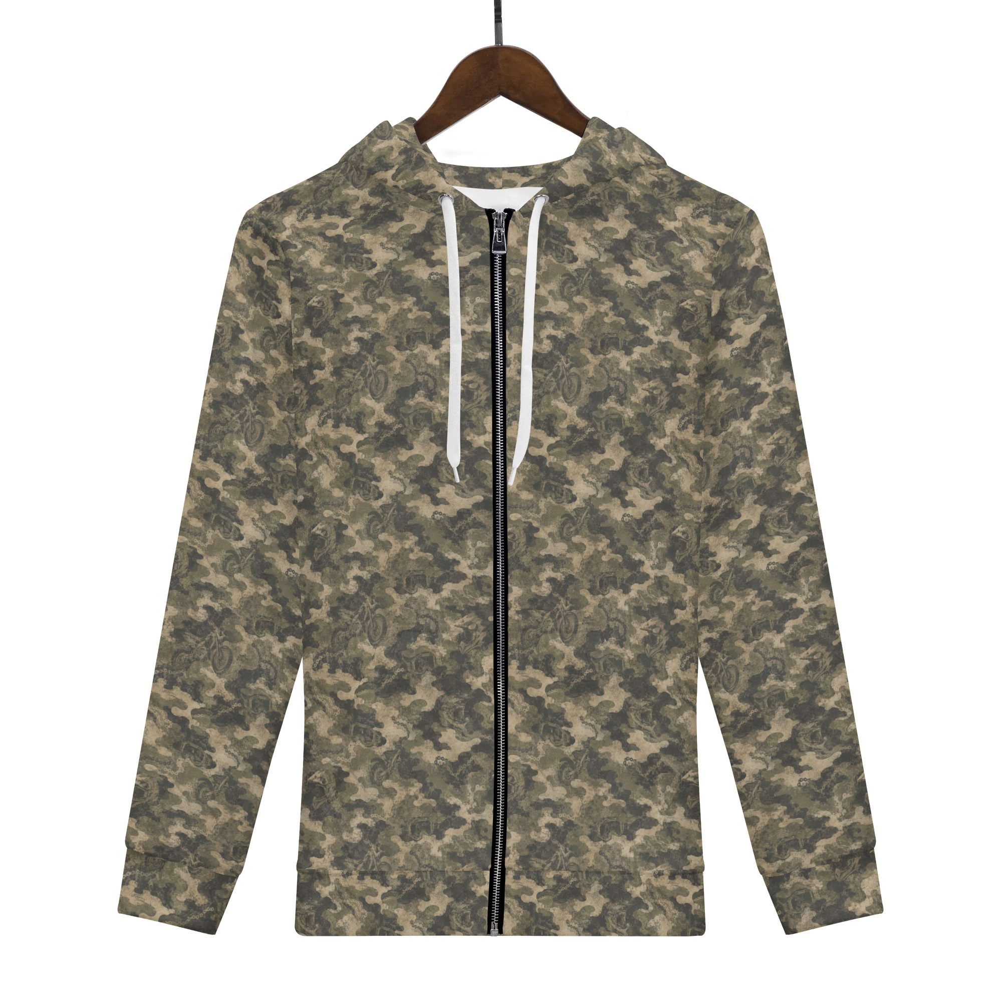 Washed Moto Camo Motocross Classic Zip Up Hoodie Warm Jacket