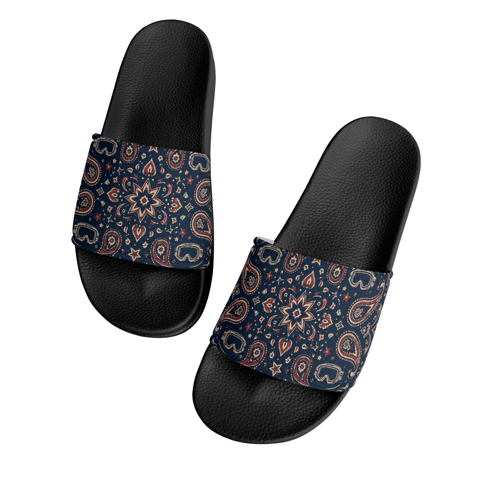Kid's Black or White Moto Bandana Print Slides