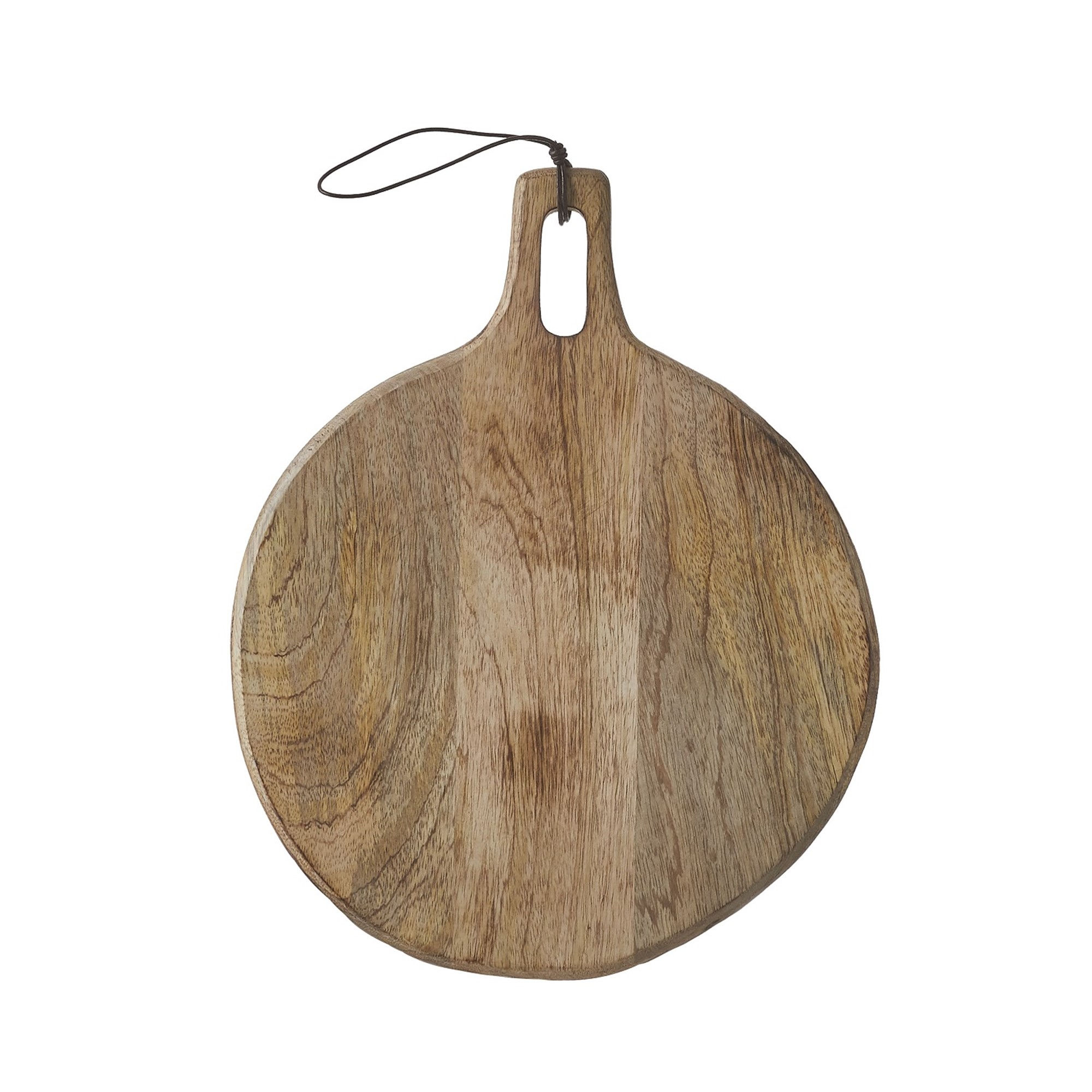 Large round mango wood charcuterie board with handle