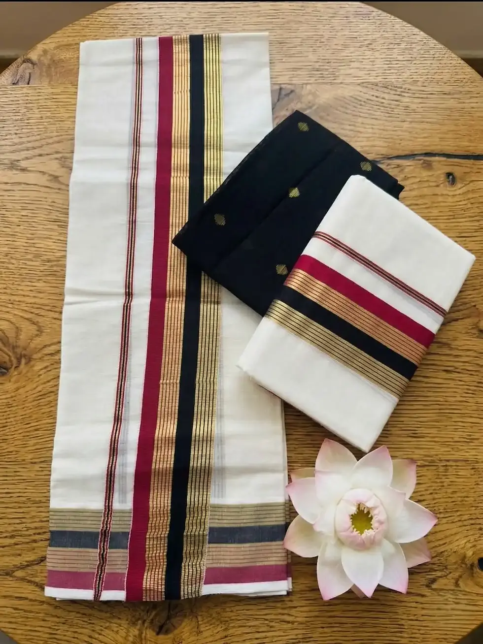 Maroon & Black Cotton Set Mundu Top View