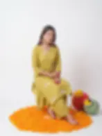 Pear Green Scooter Motif Embroidery Kurta Set Sitting View