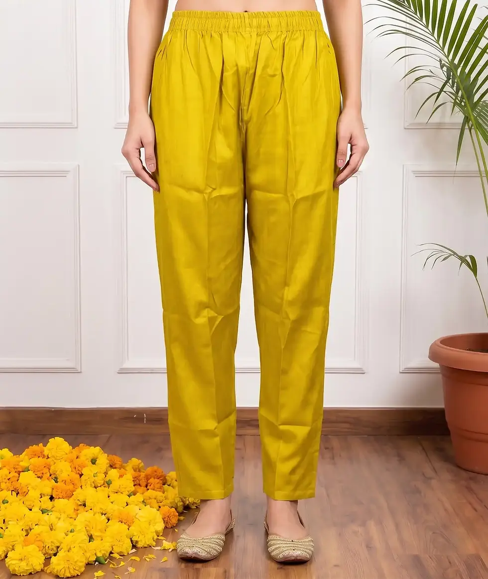 Thumbnail: Bright Yellow Multicolor Floral Embroidery Kurta Set with Dupatta Trouser View