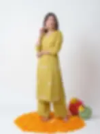 Pear Green Scooter Motif Embroidery Kurta Set Front View