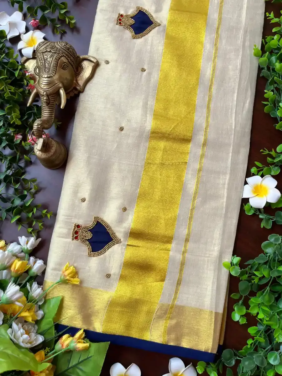 Midnight Blue Palakka Tissue Saree  Top View